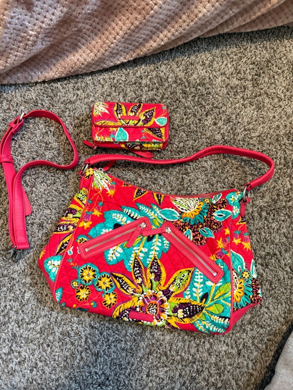 Vera Bradley Red Floral Quilted Crossbody Bag with Matching Wallet